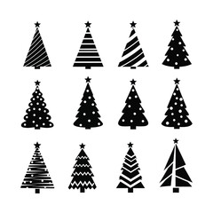Obraz premium Black and white collection of minimalist christmas tree silhouettes