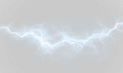 A sharp electric bolt with bright blue glow and branching veins on a transparent background. Perfect for dynamic energy effects. PNG
