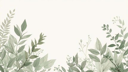 Watercolor leaves on white background border frame