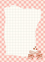 Note template with clinking glasses with bows. Graphic collage element with torn paper. Whimsical vintage electronic organizer template. Vector illustration.