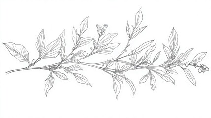 Obraz premium Delicate black and white illustration of a leafy branch isolated on white background