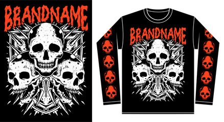 tshirt illustration design metal band merchandise three skull