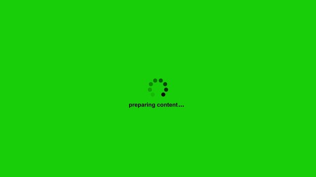 Animated loading spinner with text preparing content. Spinning waiting icon on background. Loading circle animation. Seamless Loop