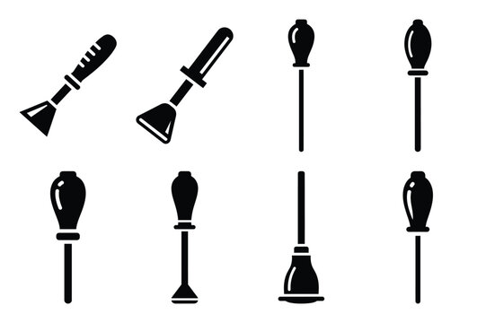 Set of Minimalist black turkey baster kitchen tool silhouette icon set