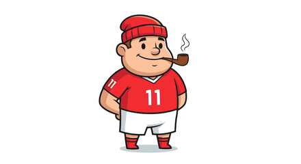 Obraz premium Cartoon illustration of a man with a red hat and jersey smoking a pipe with a slight smile