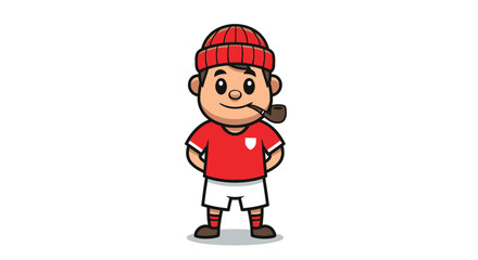 Cartoon Illustration of a Boy with a Pipe Character Design in Red and White