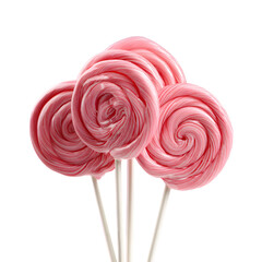 Pink Swirl Lollipops on Sticks Against Bokeh Background