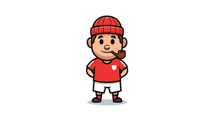 Obraz premium Cartoonish character illustration of a boy with a red hat and pipe in his mouth