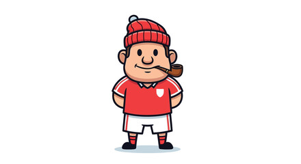 Fototapeta premium Cartoon character with a red beanie, pipe, shirt and shorts isolated on white background