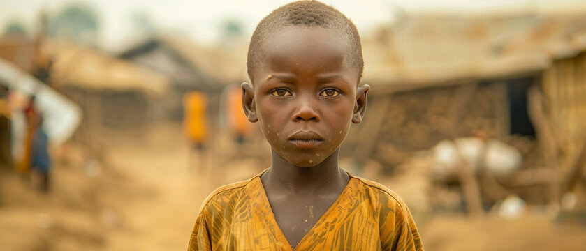 A child from an arid region looks on with concern&mdash;a scene from a public service announcement about a children's fund in the context of the climate crisis.