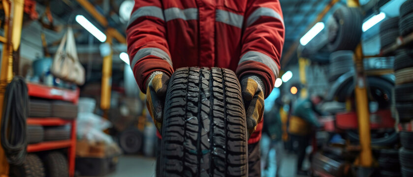A service station employee is responsible for changing tyres to winter tyres or vice versa.
