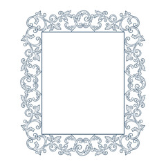 Elegant floral Baroque frames in blue tones. Hand-drawn minimalist line art vector design with elegantand royal ornaments . Perfect for invitations, wedding monogram, logos, and classic prints