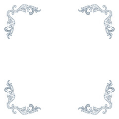 Elegant floral Baroque corners in blue tones. Hand-drawn minimalist line art vector design with elegant and royal ornaments . Perfect for invitations, wedding monogram, logos, and classic prints