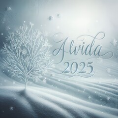 &ldquo;December snow falling gently, Alvida 2025 written on frosted window.&rdquo;