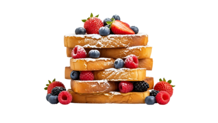 Stack of french toast with fresh berries isolated on transparent background