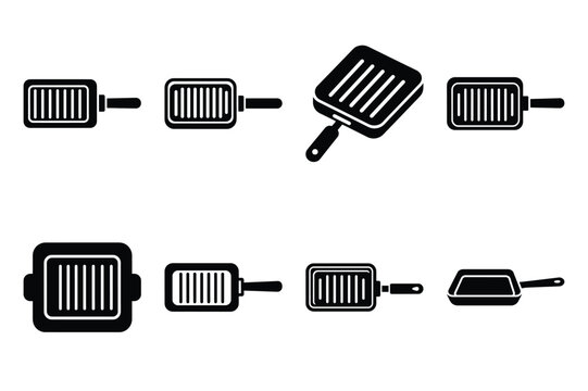 Set of Minimalist black griddle pan kitchen tool silhouette icon set