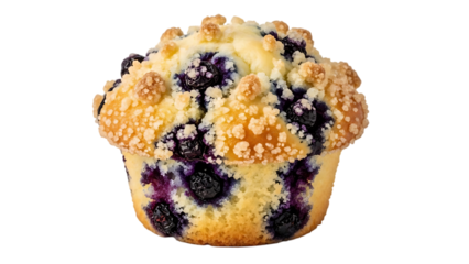 Blueberry muffin with streusel topping isolated on transparent background