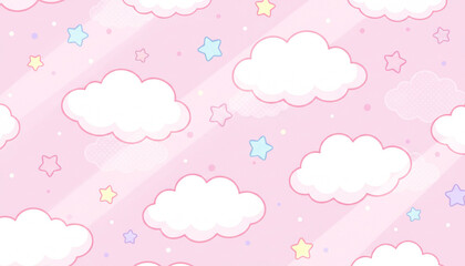 ポップで可愛い雲と星の模様のイラスト背景