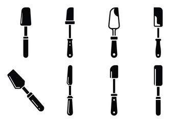 Set of Minimalist black icing spatula kitchen tool silhouette icon set