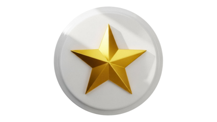 Golden star on round badge isolated PNG, shiny award symbol for graphic design and decoration, on transparent background