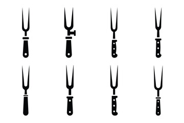 Set of Minimalist black meat carving fork kitchen tool silhouette icon set
