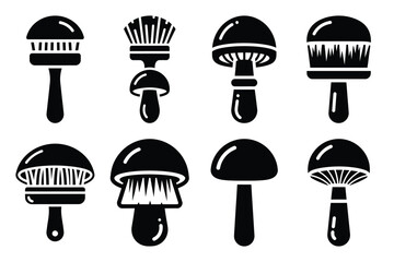 Set of Minimalist black mushroom brush kitchen tool silhouette icon set