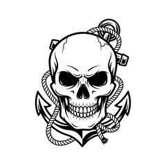Fototapeta premium Skull and anchor emblem symbolizing maritime history, adventure and danger illustration