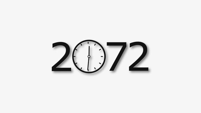 2072 Year clock animation on white background. Digital clock icon and calendar icon concept 4k video.