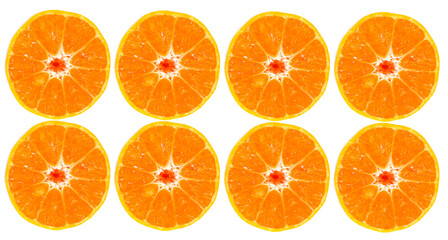 Set of sliced ​​oranges, clean and bright, isolated on white background.
