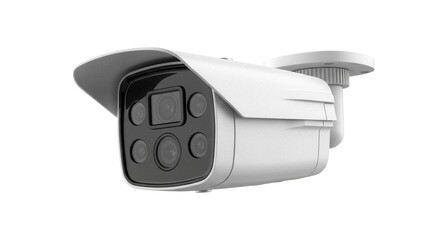 Modern white security camera isolated PNG, surveillance system for home safety and crime prevention, CCTV equipment on transparent background