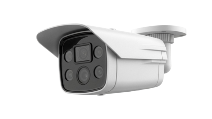 Modern white security camera isolated PNG, surveillance system for home safety and crime prevention, CCTV equipment on transparent background