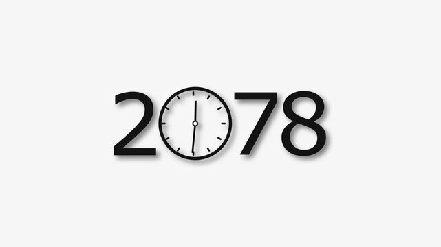 2078 Year clock animation on white background. Digital clock icon and calendar icon concept 4k video.