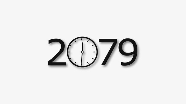 2079 Year clock animation on white background. Digital clock icon and calendar icon concept 4k video.