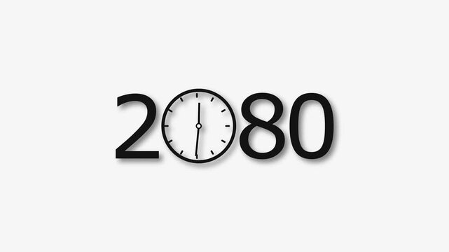 2080 Year clock animation on white background. Digital clock icon and calendar icon concept 4k video.