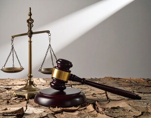 A gavel and balanced scales representing fairness, law, and judicial authority in a court setting.