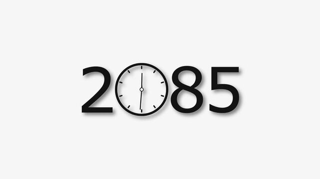 2085 Year clock animation on white background. Digital clock icon and calendar icon concept 4k video.