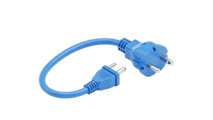 Blue Power Plug and Cable Isolated on White Background
