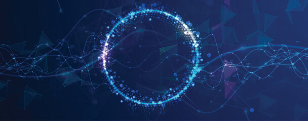 Technology and science dynamic banner or header. Connected neural network