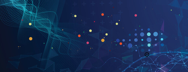 Technology and science dynamic banner or header. Connected neural network