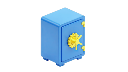 Blue Safe with Yellow Handle Isolated on White Background