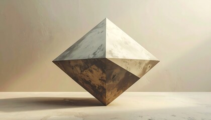 Abstract Geometric Octahedron Shape on Minimalist Background.