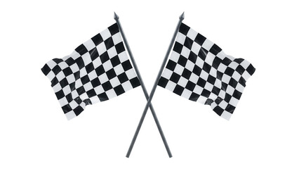 Two checkered flags crossed isolated PNG, racing finish line symbol on transparent background, competition victory concept