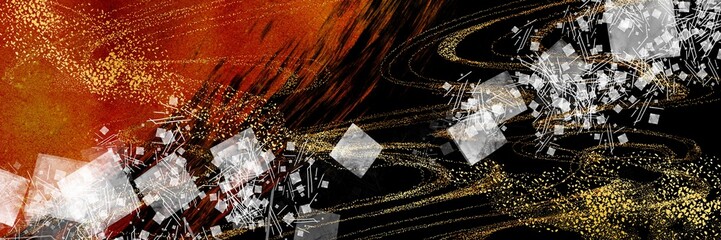 お正月風金色のブラシストロークが輝く横長背景	