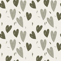 Seamless pattern with hand-drawn hearts in earthy tones