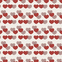 Seamless pattern of red and pink hearts on white background