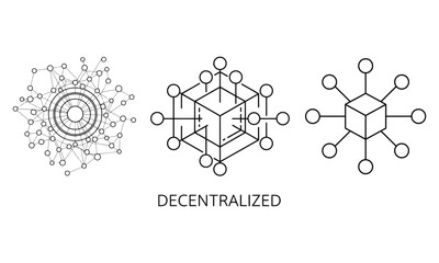 Decentralized network concept, blockchain, global connections, data transfer technology.