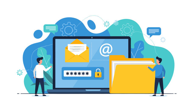 Digital security concept: secure data access via laptop with password and email entry