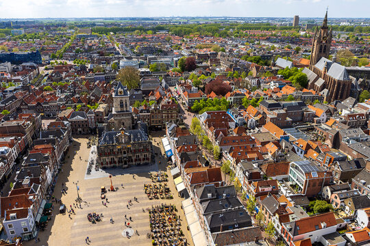 Aerial view of the city Delft, the Netherlands 