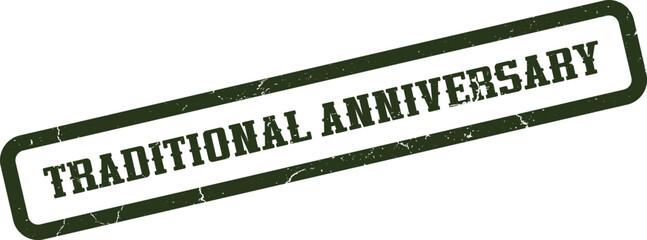 Distressed dark green rubber stamp impression stating traditional anniversary for elegant celebrations and events