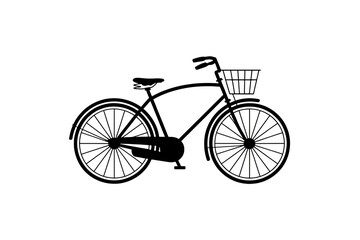 Fototapeta premium Bicycle with Basket Black Icon - Simple Minimalist Commute